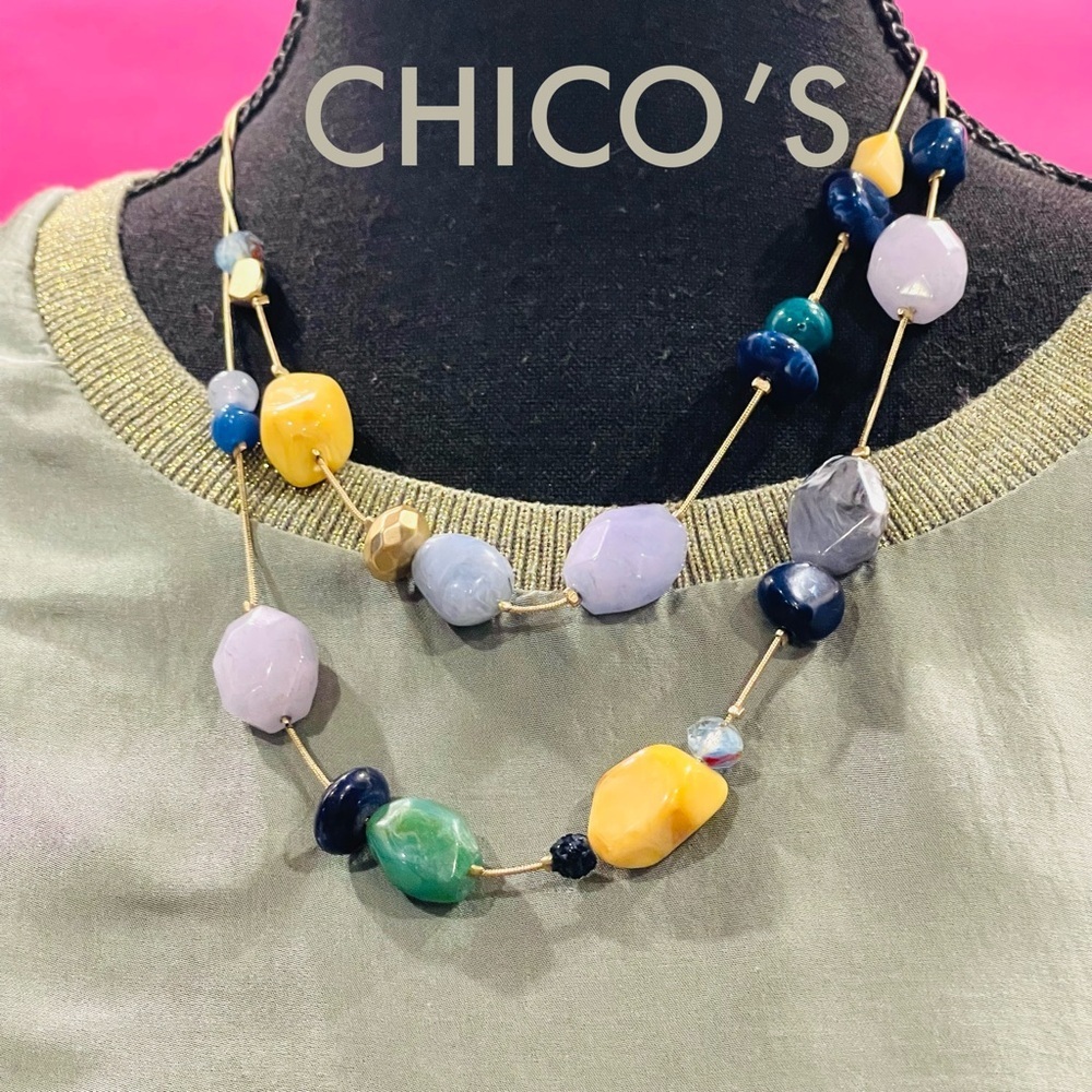 Chico’s Rainbow Statement Stone Layered Necklace NEW